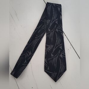 Bachrach Dark Acadamia Made In Italy Black Printed 100% Silk Neck Tie